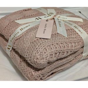 Pink Cable Knit Throw Blankets Soft Cozy and Lightweight Chunky Wool